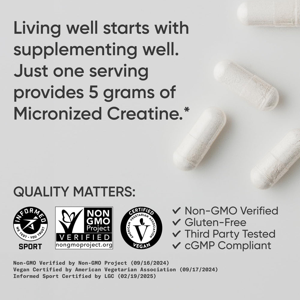 Sports Research Creatine Monohydrate Capsules clean label free from soy and gluten