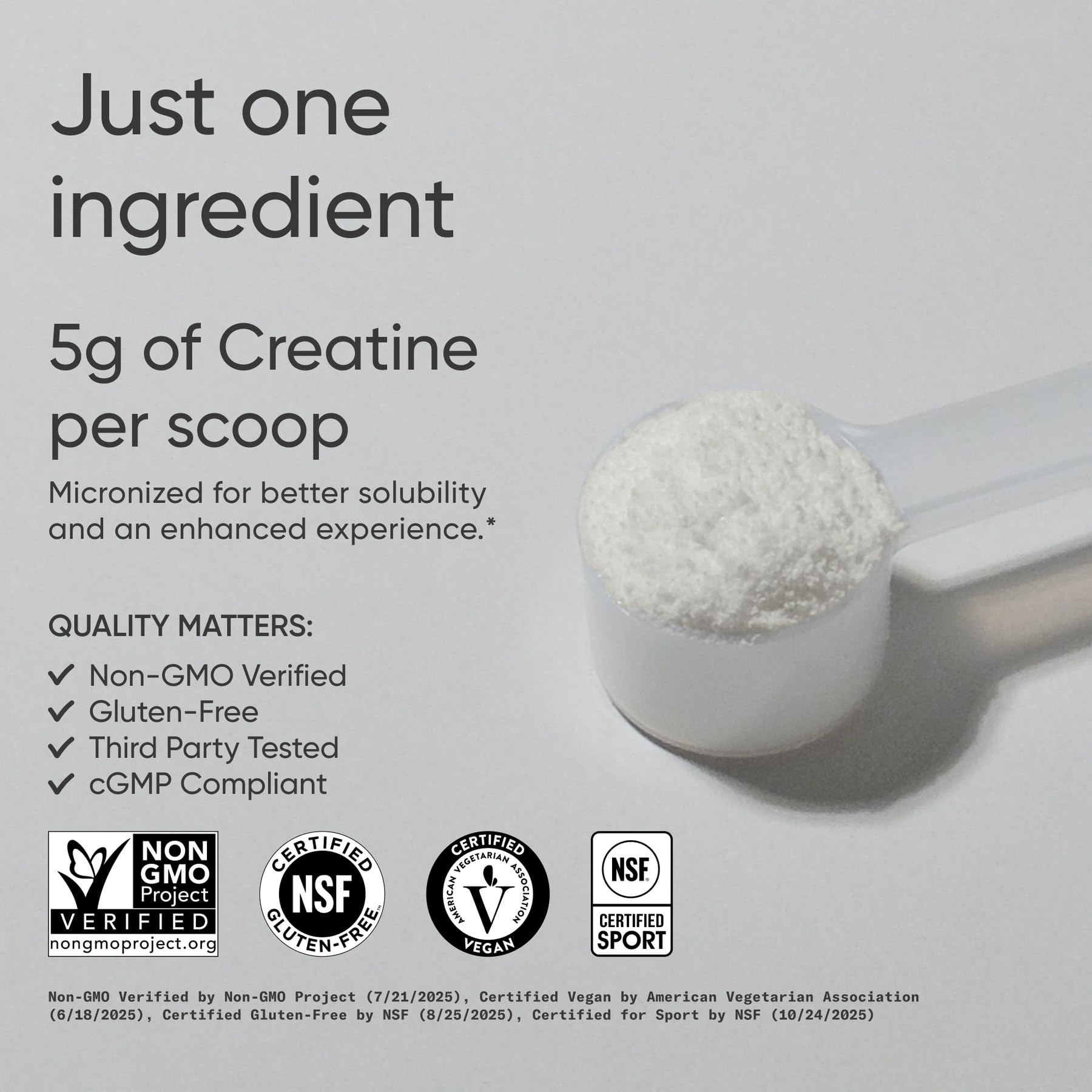 Sports Research Creapure scoop showing easy daily dosing for workouts.