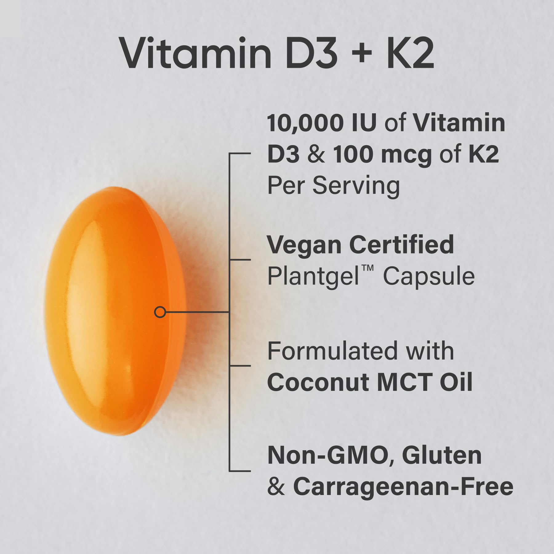 Sports Research D3 and K2 softgels being poured to show convenient dosing.