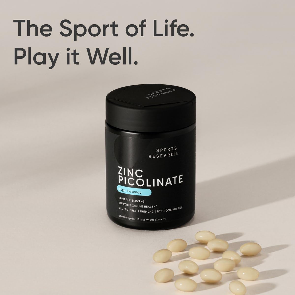Sports Research zinc picolinate softgel for easy daily use.