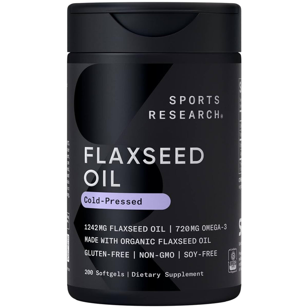 Sports Research flaxseed oil softgels bottle with 1242mg capsules for daily omega support