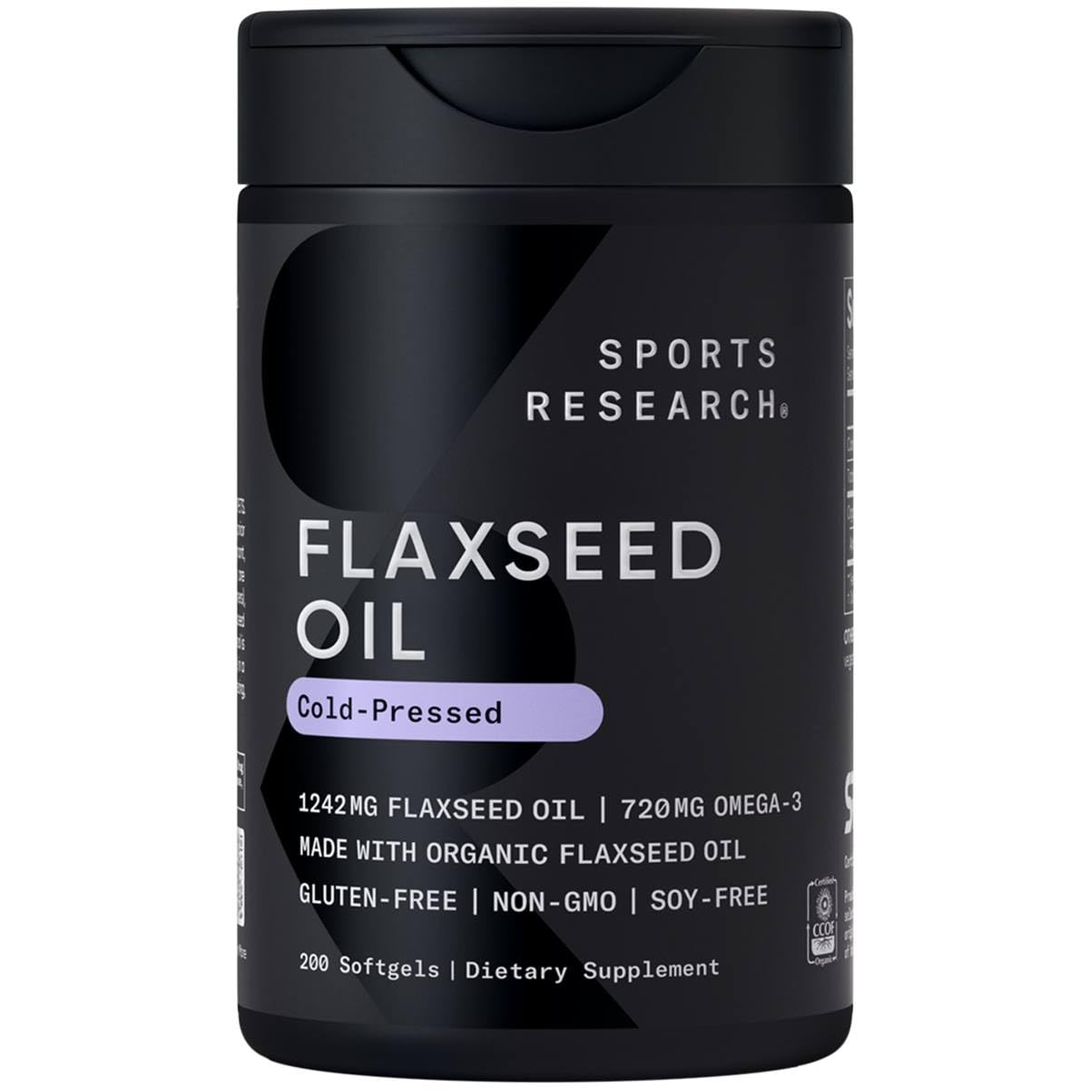 Sports Research flaxseed oil softgels bottle with 1242mg capsules for daily omega support