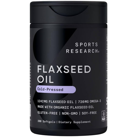 Sports Research flaxseed oil softgels bottle with 1242mg capsules for daily omega support