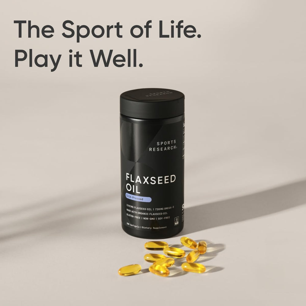 Sports Research flaxseed oil softgels emphasizing soy-free formulation