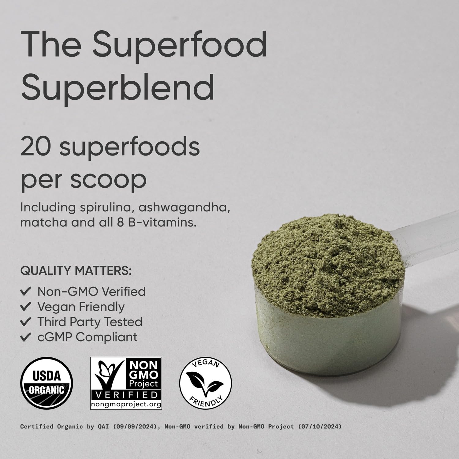 Sports Research Organic Greens Powder Original flavor in glass for versatile daily use