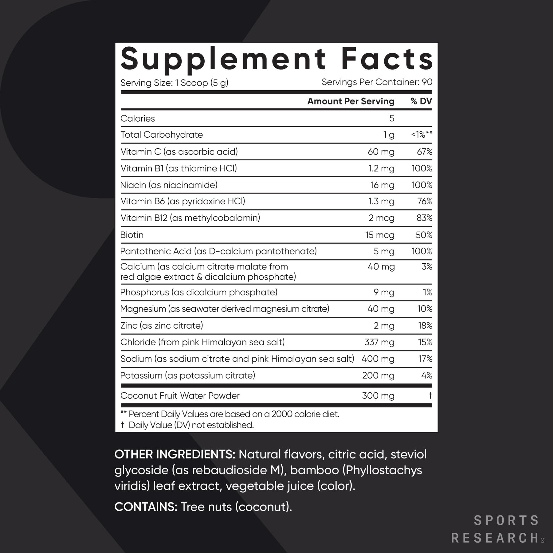 Sports Research Hydrate coconut water minerals highlighted in blend