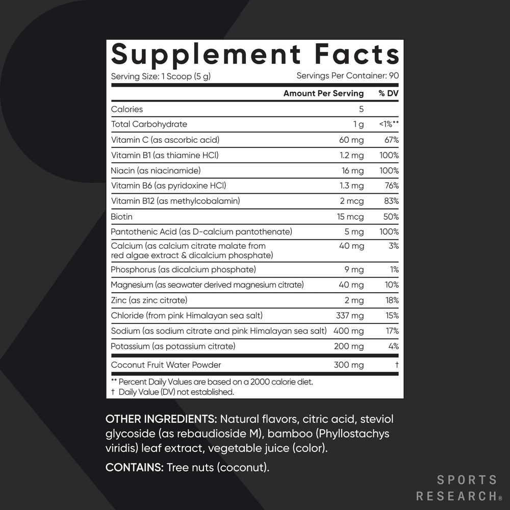 Sports Research Hydrate coconut water minerals highlighted in blend