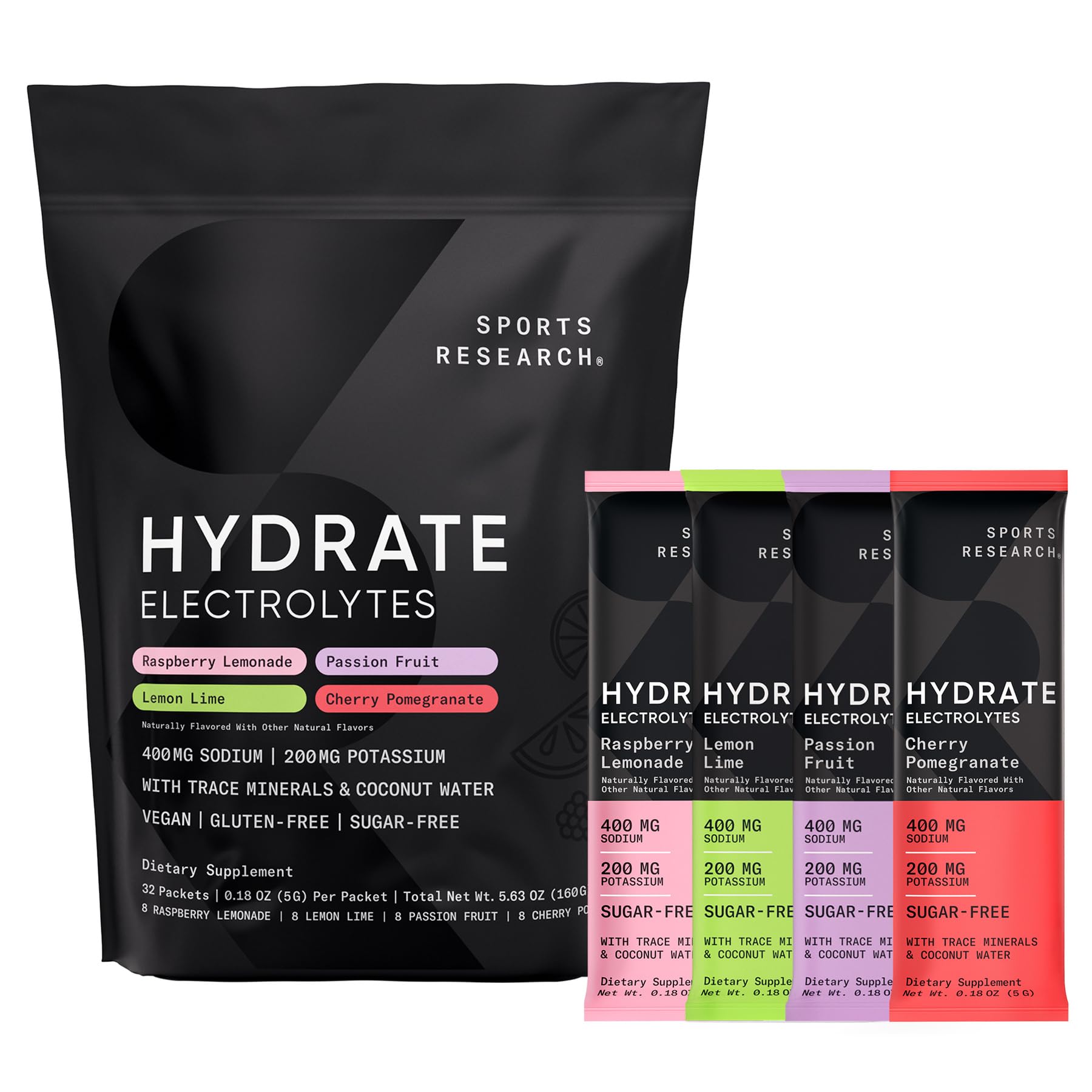 Sports Research Hydrate variety pack display for on-the-go hydration