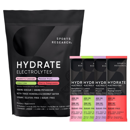 Sports Research Hydrate variety pack display for on-the-go hydration