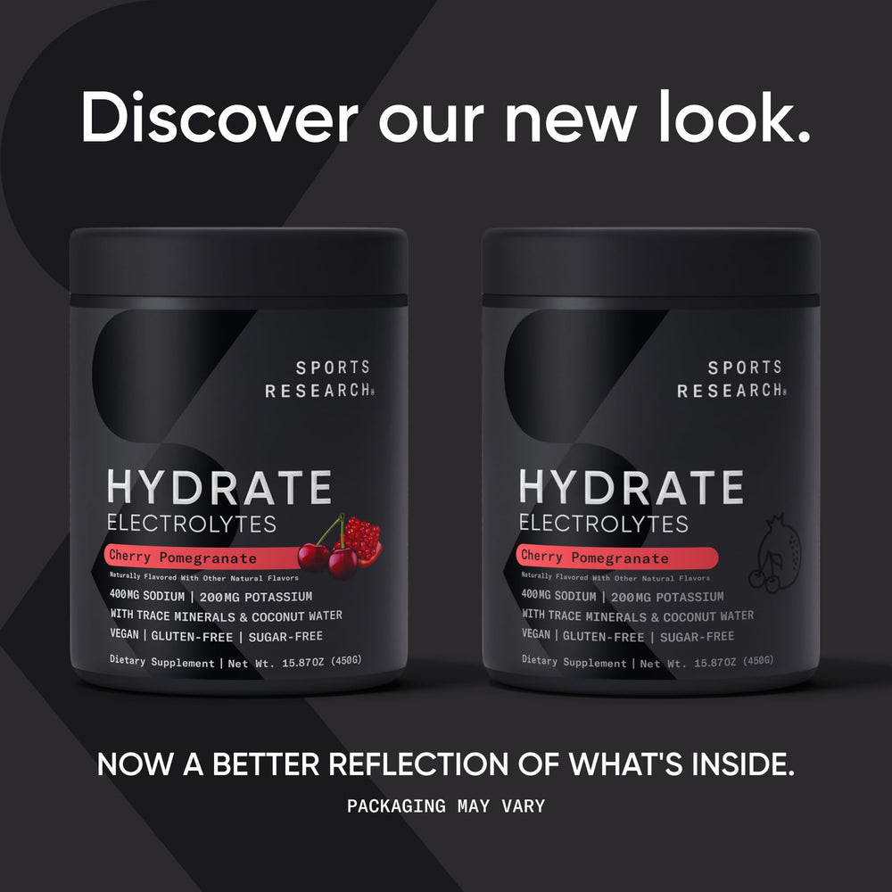 Sports Research Hydrate powder scoop demonstrates precise serving for balanced electrolyte intake.