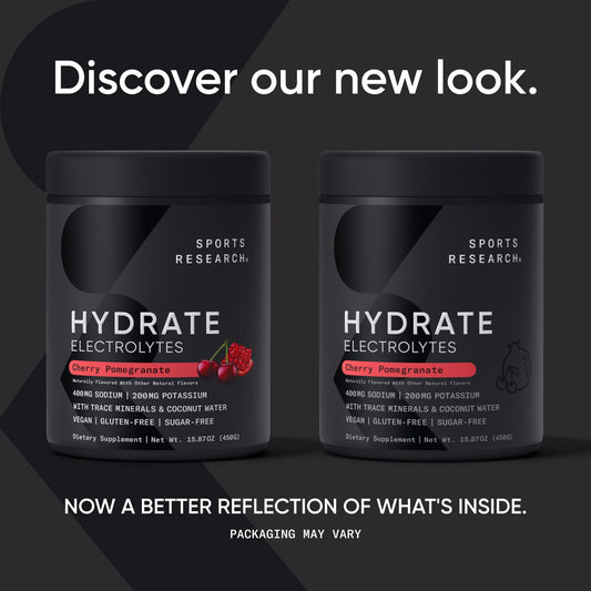 Sports Research Hydrate powder scoop demonstrates precise serving for balanced electrolyte intake.