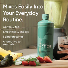 Unflavored Sports Research MCT Oil beside a keto-friendly smoothie bowl.