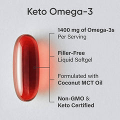 Close-up of Sports Research Keto Omega softgels for easy daily use