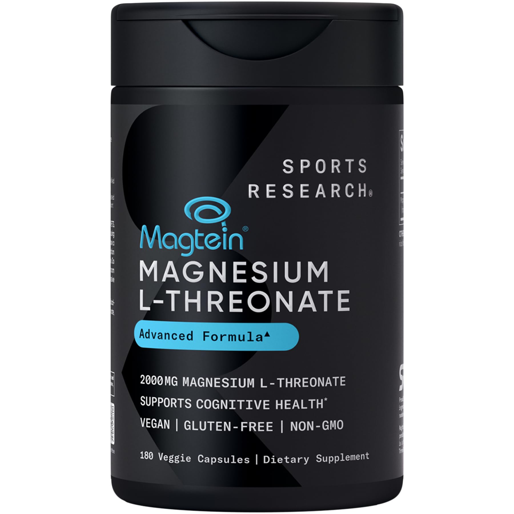 Sports Research Magtein bottle front shows packaging for brain-supporting supplement.