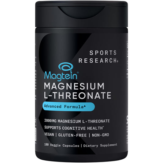 Sports Research Magtein bottle front shows packaging for brain-supporting supplement.