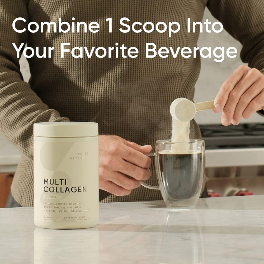 Sports Research Multi Collagen dissolving in coffee shows quick mixability.