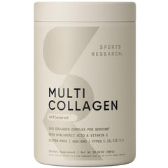 Sports Research Multi Collagen tub front with unflavored powder for daily collagen support.