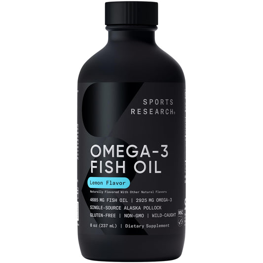Sports Research Omega-3 lemon bottle pouring for easy daily dosing