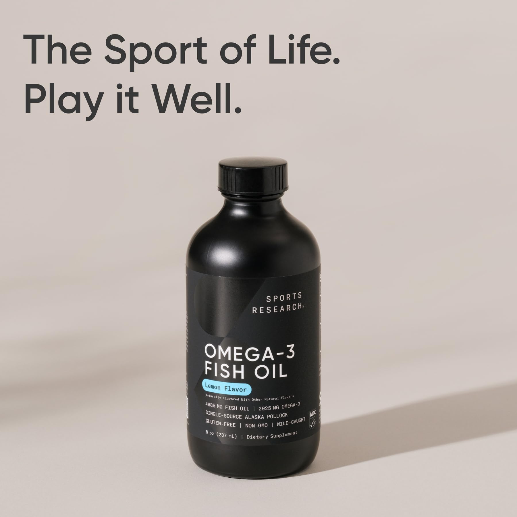 Sports Research Omega-3 bottle stored on a kitchen counter