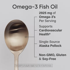 Spor ts Research Omega-3 liquid shown with spoon for burpless consumption