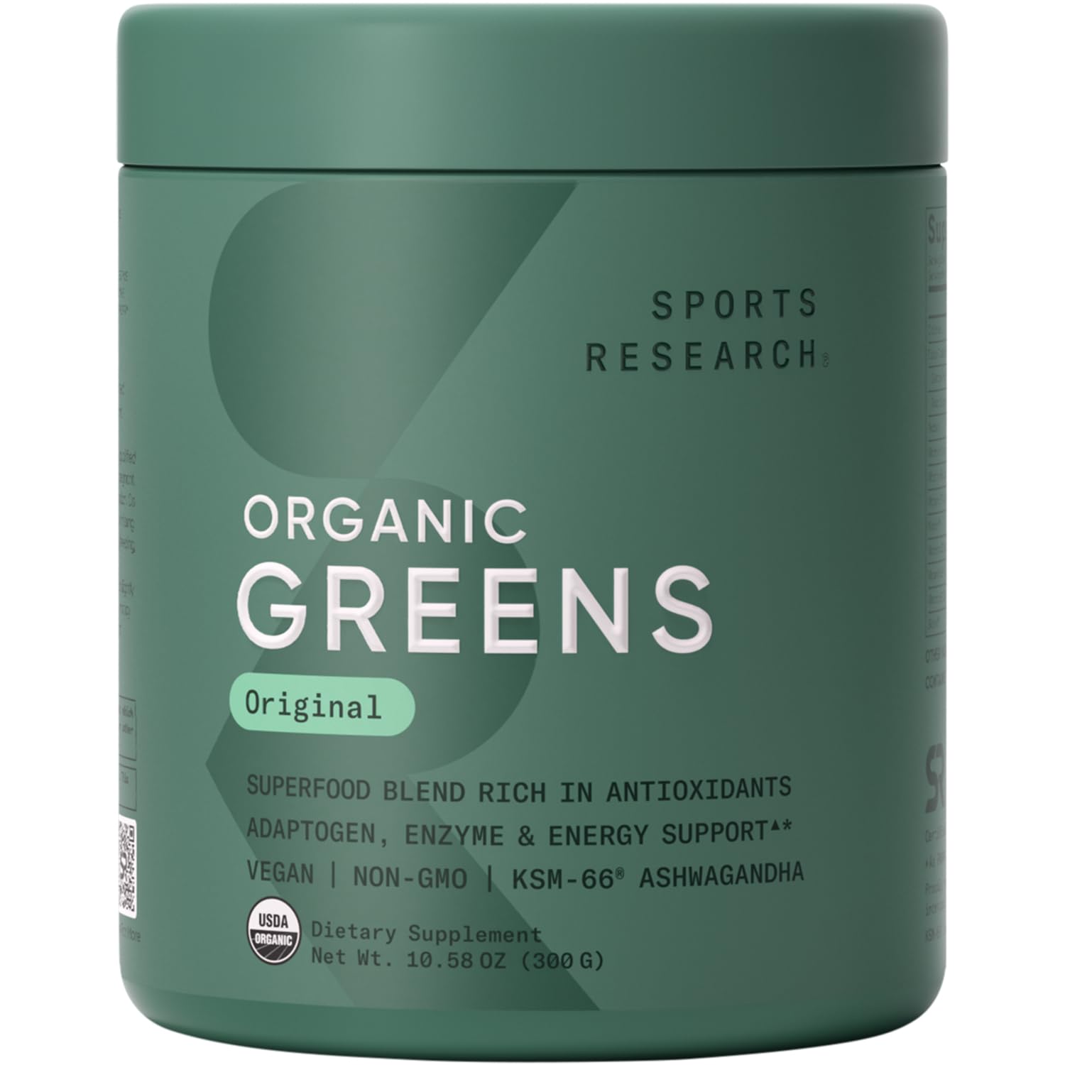 Sports Research Organic Greens Powder with a scoop for quick daily nourishment