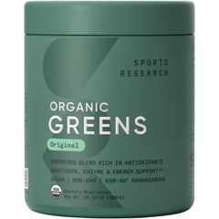 Sports Research Organic Greens Powder with a scoop for quick daily nourishment
