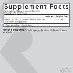 Sports Research Organic Lion's Mane extract close-up illustrating natural brain-supporting compounds.
