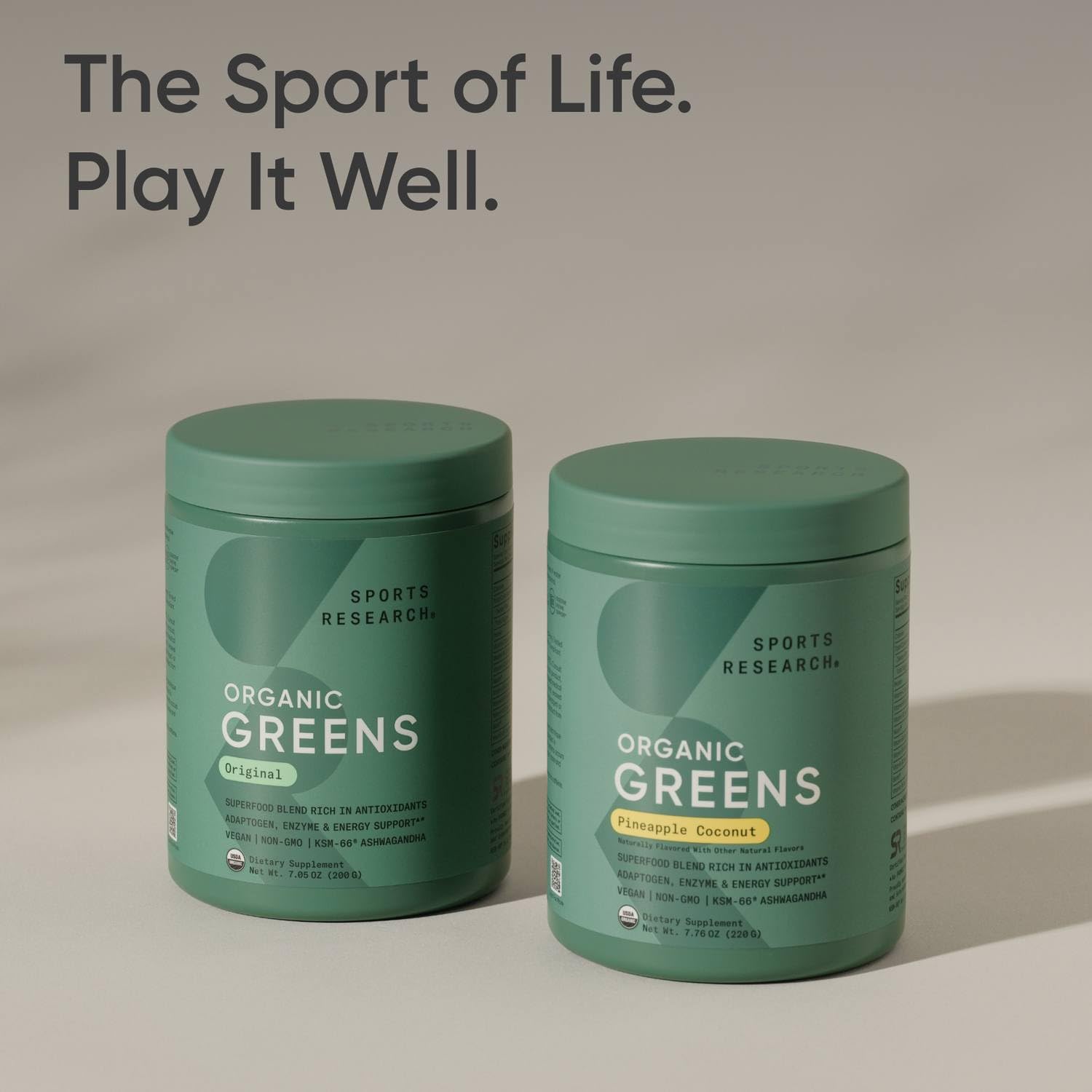 Sports Research Organic Pineapple Coconut Greens scoop poured into a glass for daily ritual