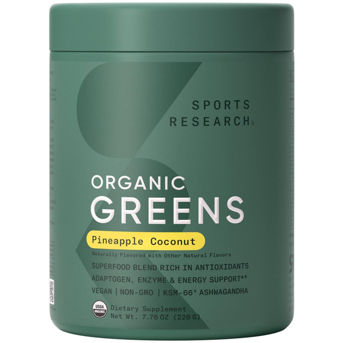Sports Research Organic Pineapple Coconut Greens scoop ready for morning energy and digestion support