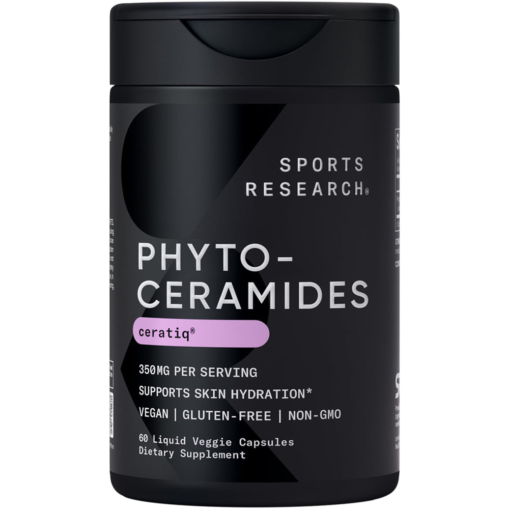 Sports Research Phytoceramides 350 mg bottle featuring Ceratiq for skin hydration.