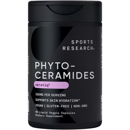 Sports Research Phytoceramides 350 mg bottle featuring Ceratiq for skin hydration.
