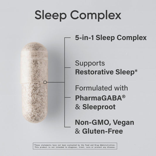 Sports Research Sleep Complex capsules close-up highlighting magnesium and valerian