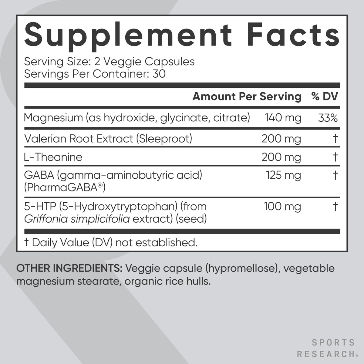 Sports Research Sleep Complex ingredients close-up featuring L-Theanine and 5-HTP