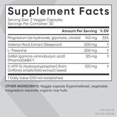 Sports Research Sleep Complex ingredients close-up featuring L-Theanine and 5-HTP