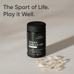 Sports Research vegan omega-3 gluten-free label on packaging.