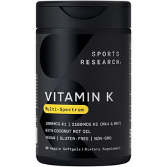 Sports Research Vitamin K Multi-Spectrum front label for convenient daily intake and bone support