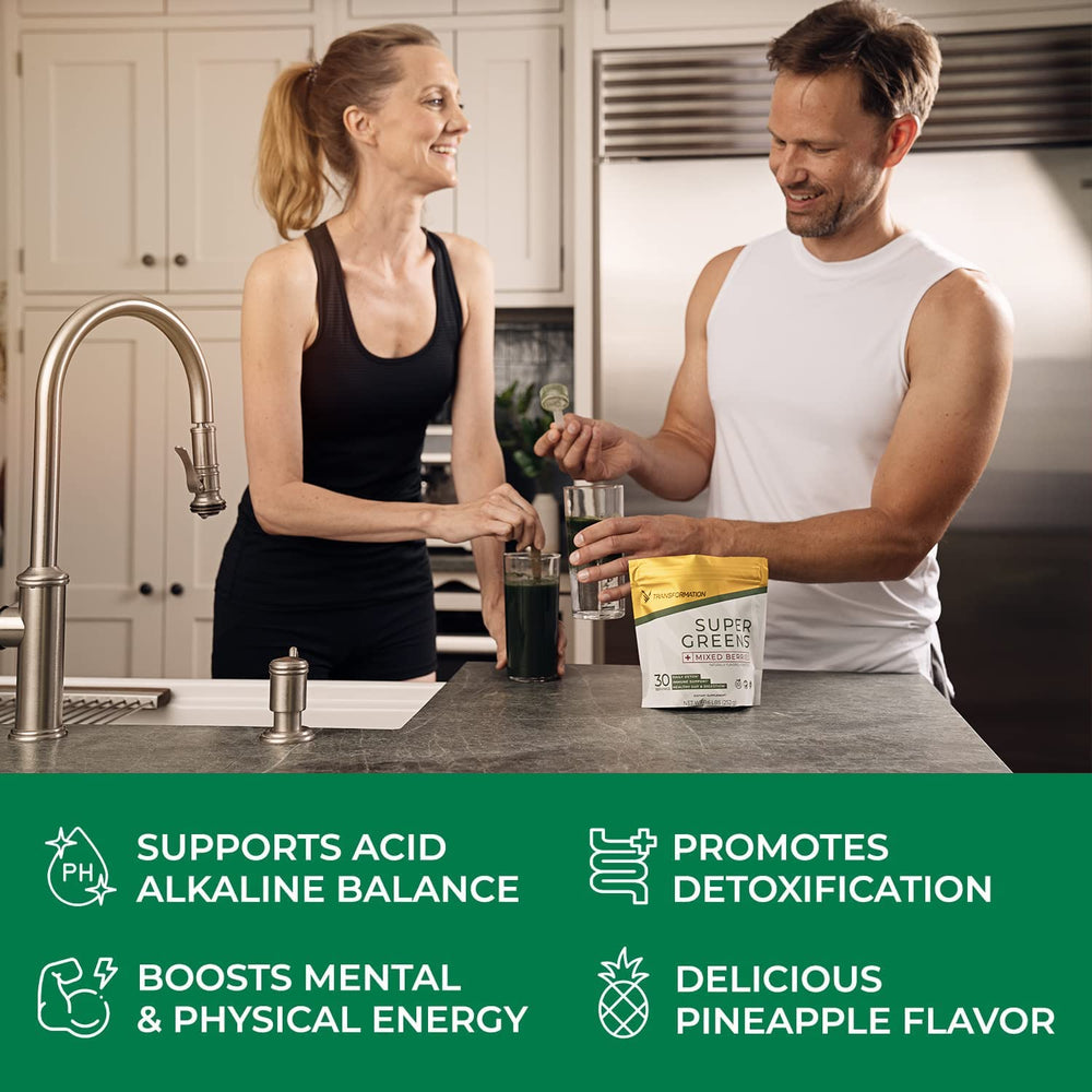 Mix of kale and spinach greens in SPR BODY Transformation Super Greens cup.