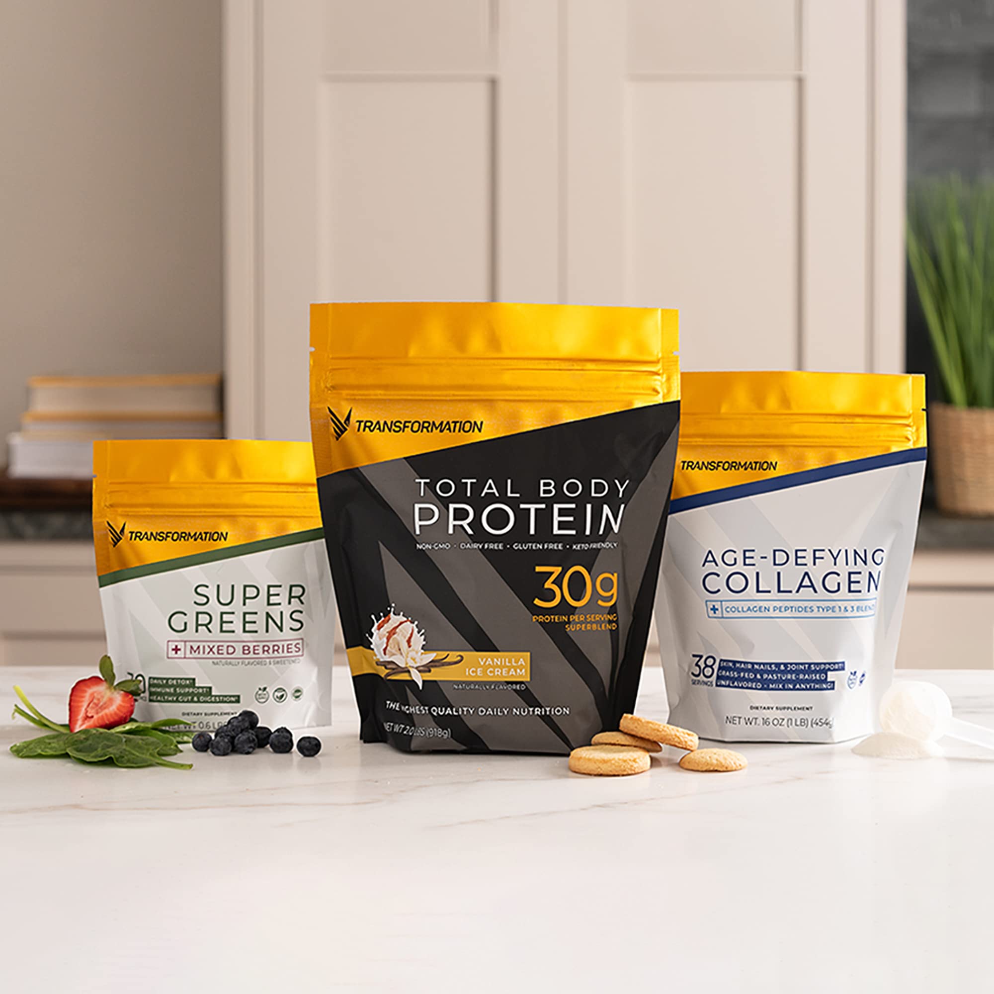 SPR BODY Transformation Protein image notes dairy-free and gluten-free formula.