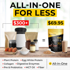 SPR BODY Transformation Protein Super Blend prepared shake with glossy surface showing MCT oil