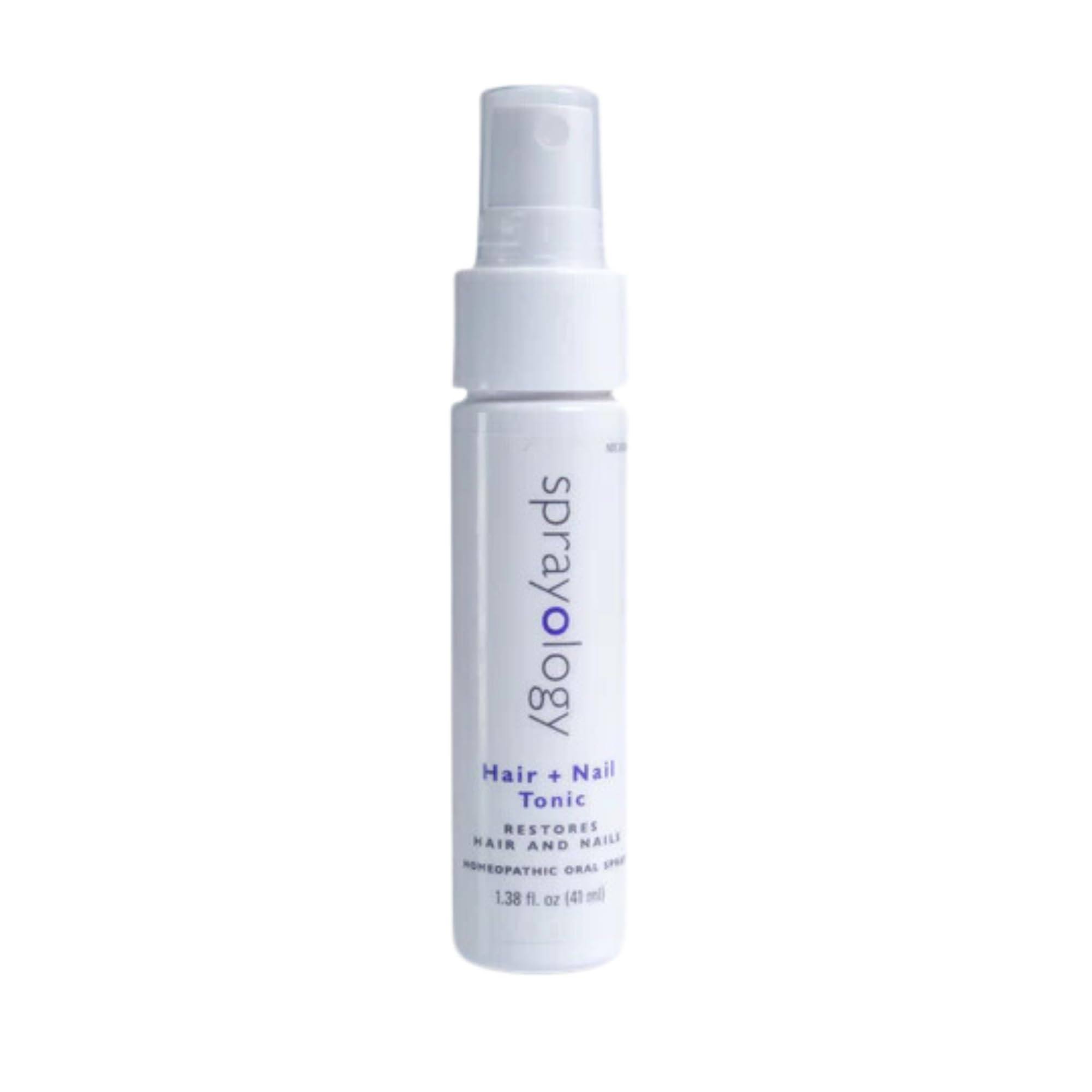 Sprayology Hair + Nail Tonic bottle close-up highlighting natural ingredients for healthy hair and nails