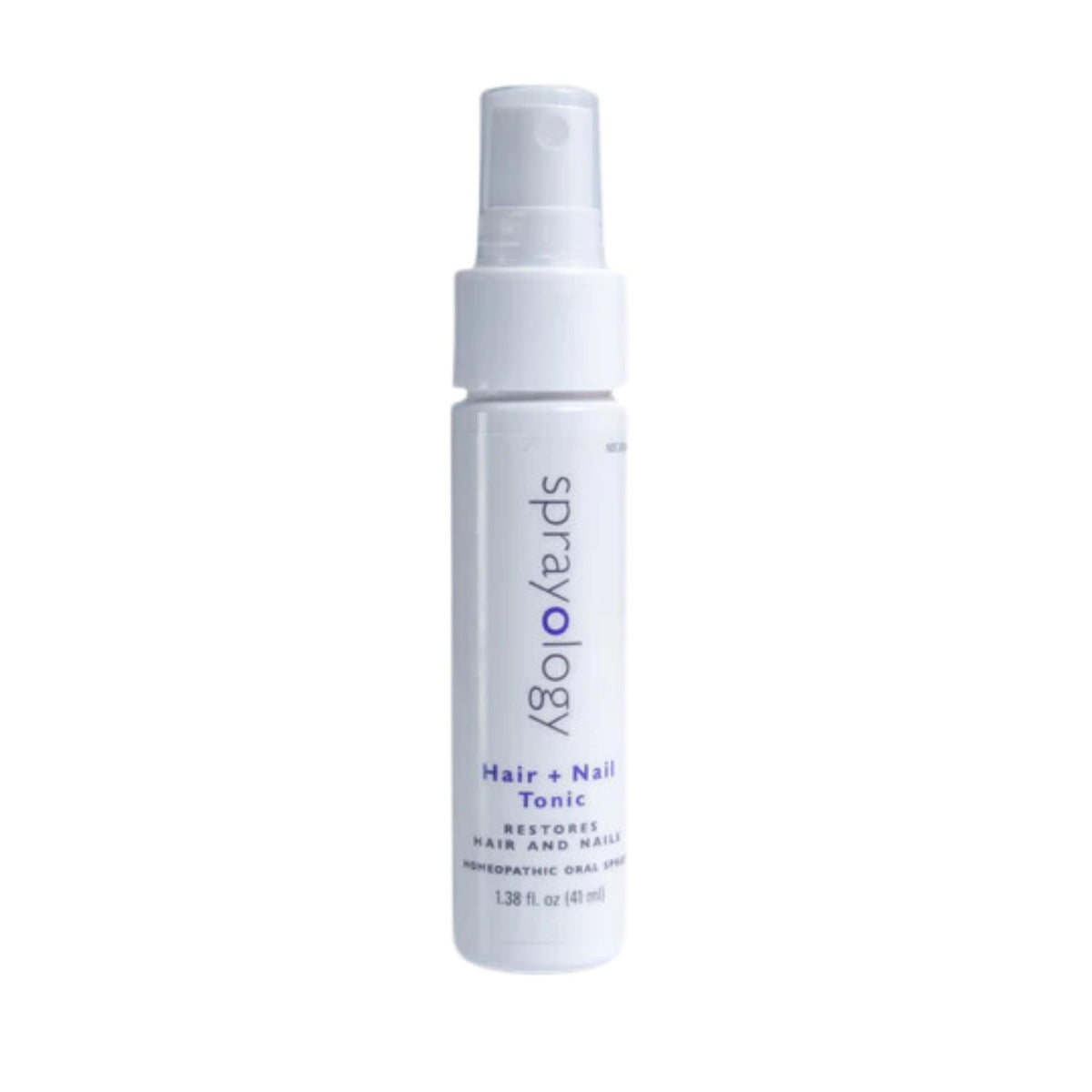Sprayology Hair + Nail Tonic bottle close-up highlighting natural ingredients for healthy hair and nails