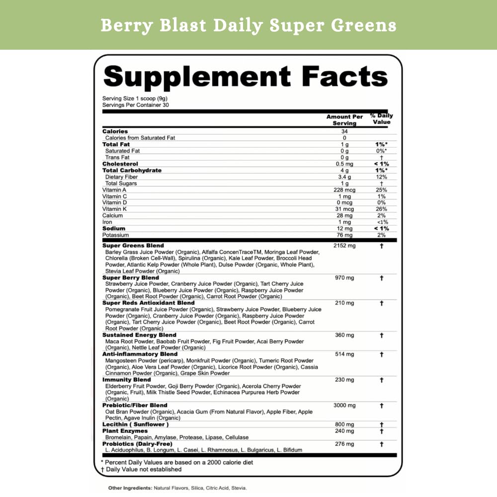 SPRIGS Daily Super Greens Berry Blast in a glass, ready to enjoy on the go.