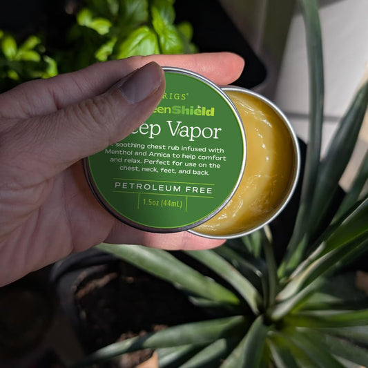 SPRIGS Deep Vapor label showcases menthol and peppermint aroma.