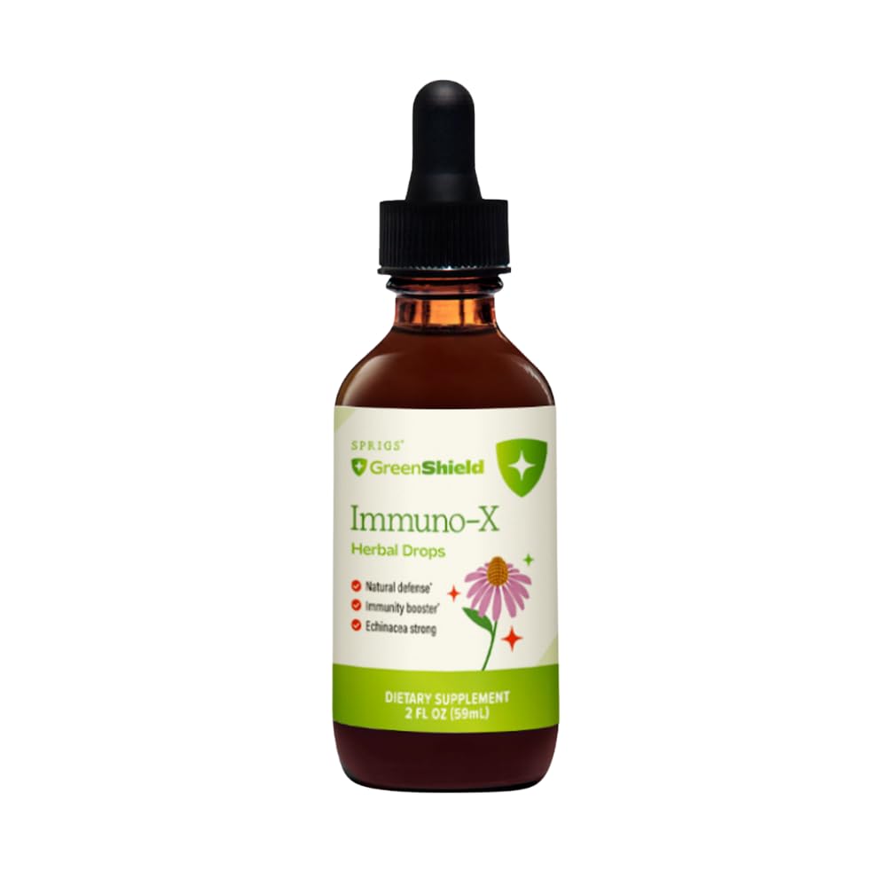 SPRIGS Immuno-X bottle front with herbal immune support blend for daily wellness