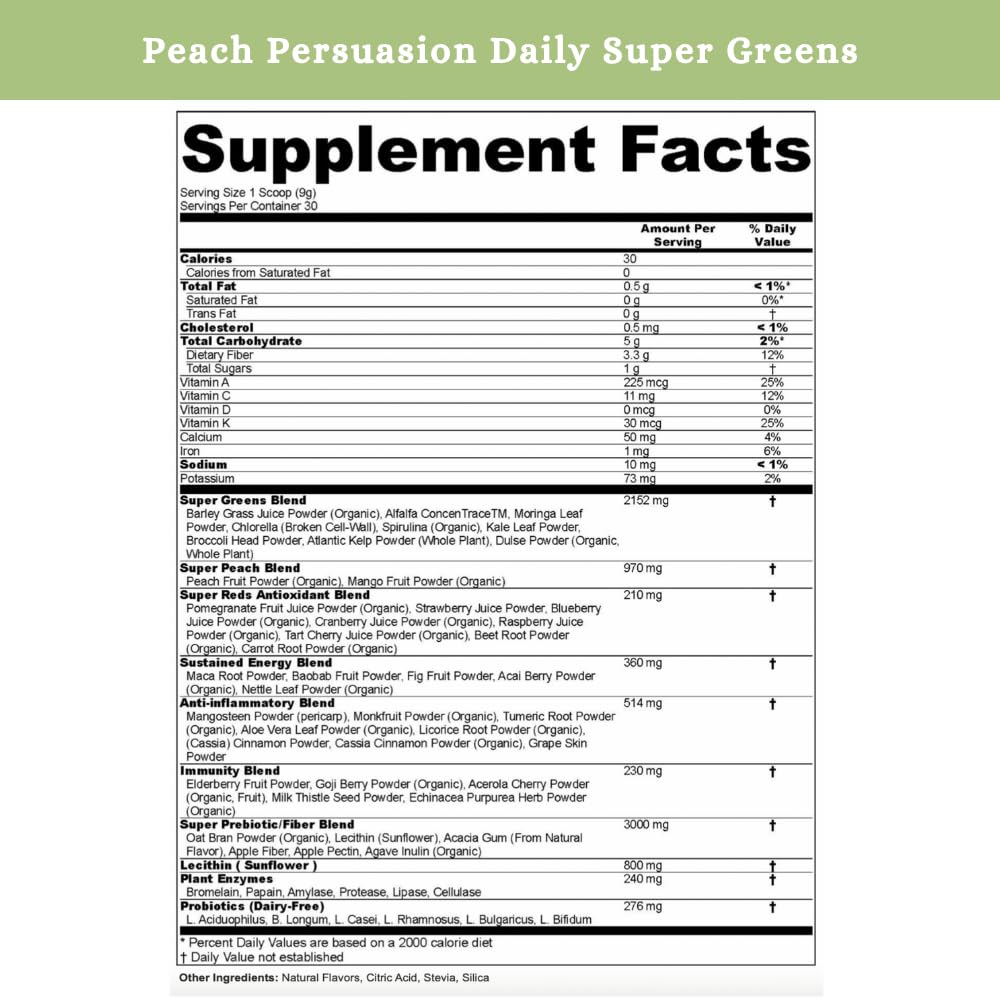 Sprigs Peach flavor drink mix in glass with fruits illustrating low-sugar, plant-based nourishment