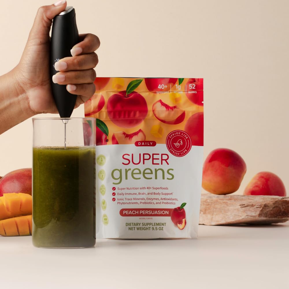 Sprigs Peach Flavor powder pouch with probiotics for gut comfort and balanced nutrition
