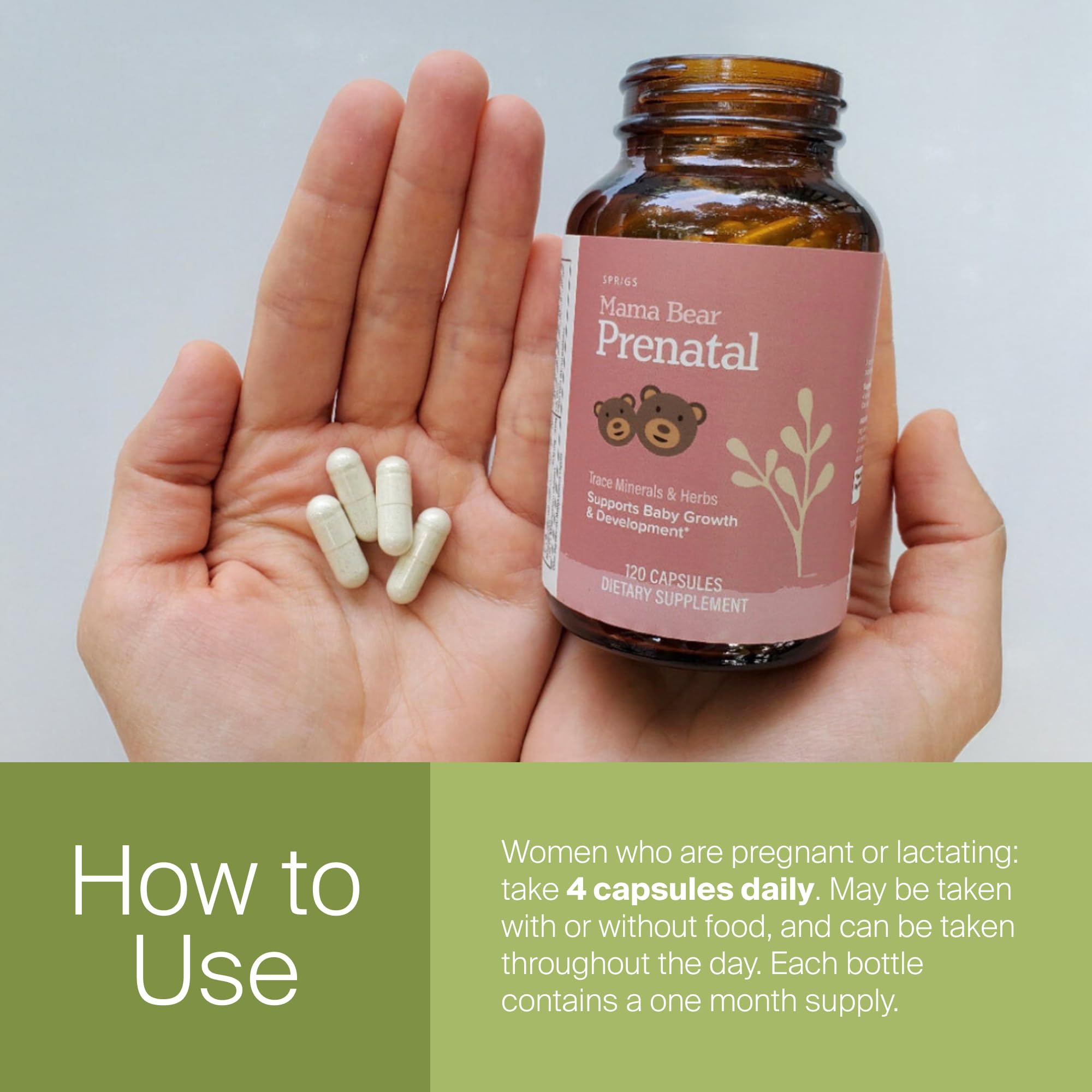 SPRIGS prenatal vitamins daily-dose concept image signaling consistent prenatal nourishment.