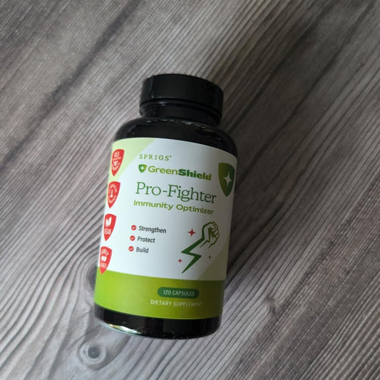 SPRIGS Pro-Fighter bottle back with supplement details for informed use.