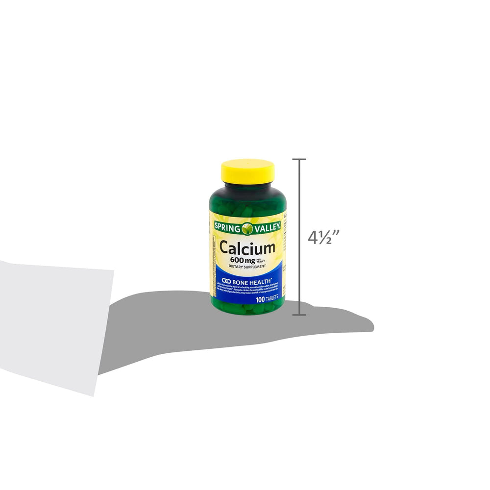 Spring Valley Calcium 600mg store display highlighting availability.