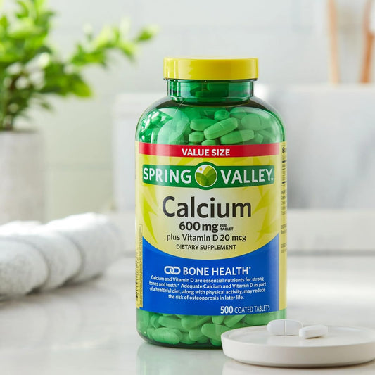 Spring Valley calcium 600mg tablets close-up for strong bones